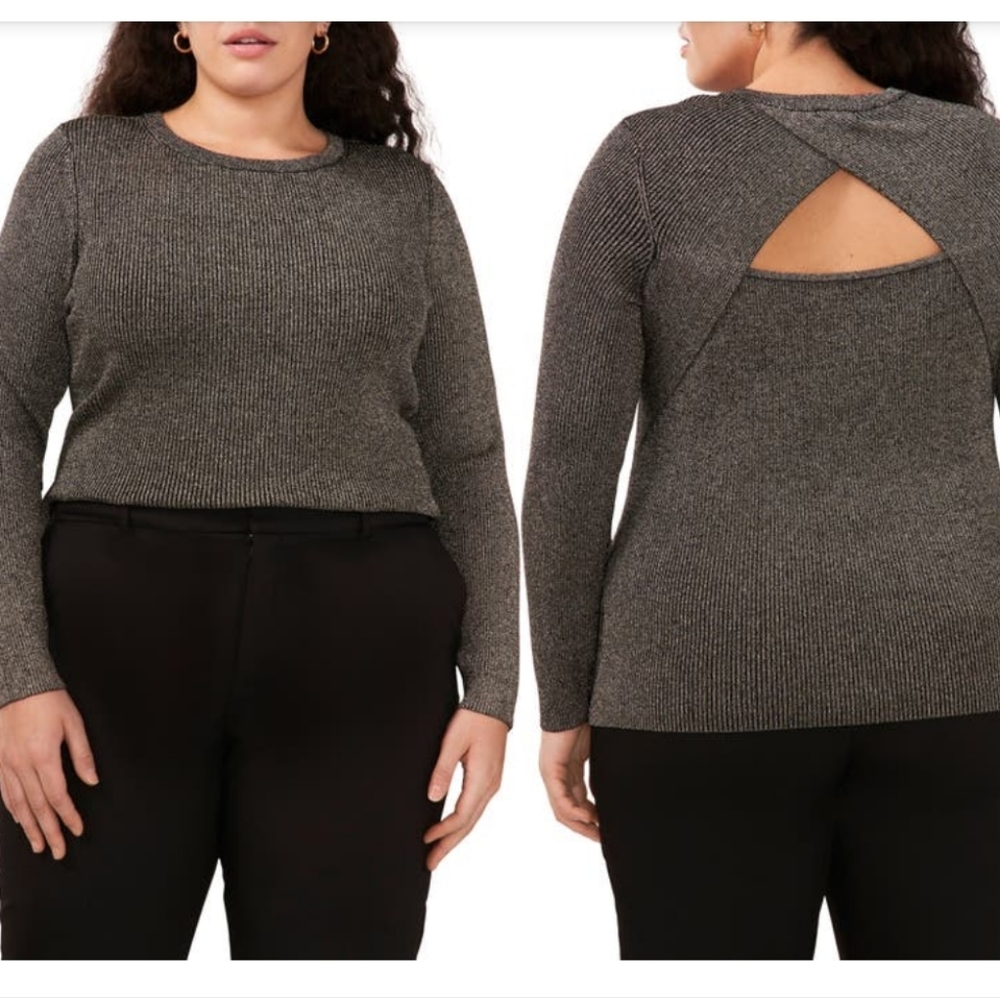 Halogen Back Cutout Rib Sweater,  3X